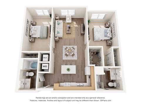 Floor plan for 2 beds, 2 baths, 1125 sqft